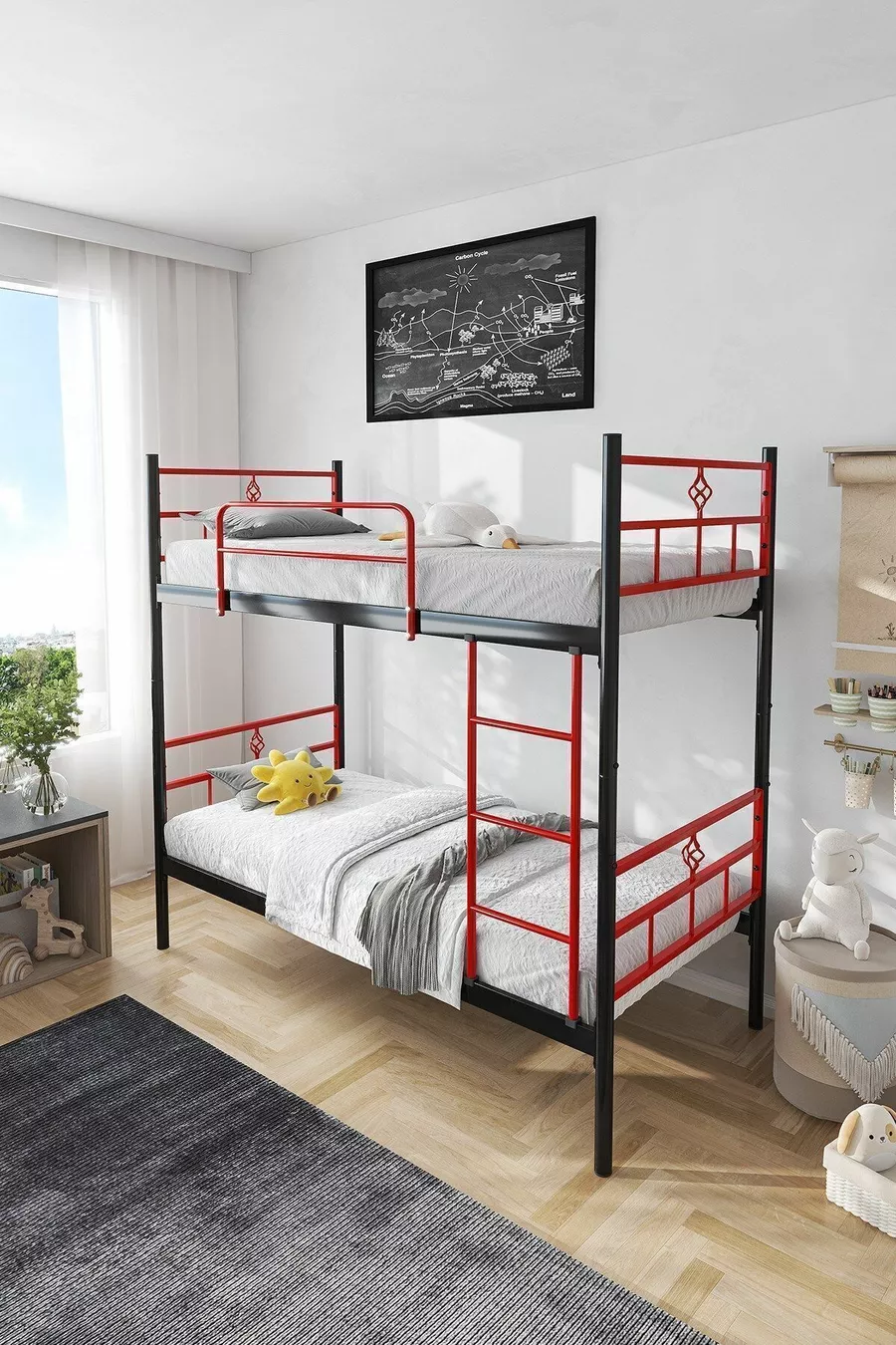 Koza Ranza Schlafzimmertaugliches Rotes Abnehmbares Metall-Etagenbett