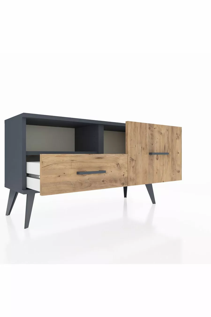 Commode Arges à une étagère et 2 tiroirs Anthracite-Anthracite/Sapin