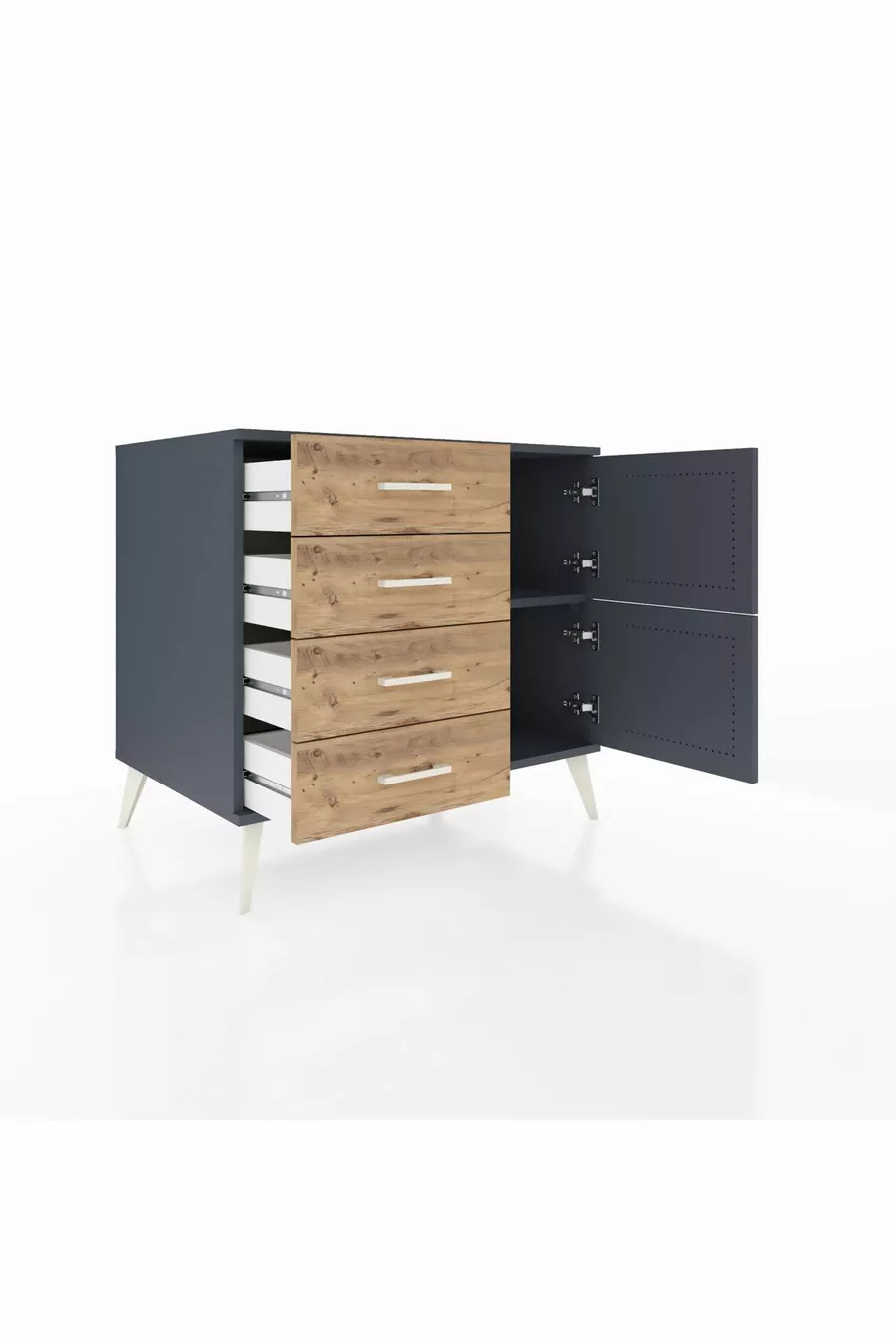 Kronos Dresser Single Shelf 4 Drawers 2 Doors Anthracite-Anthracite/Pine