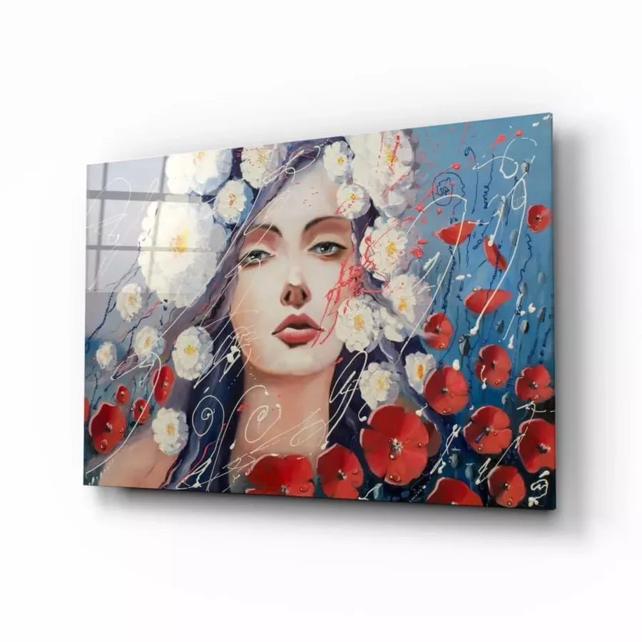 Peinture sur verre de femme et de fleurs