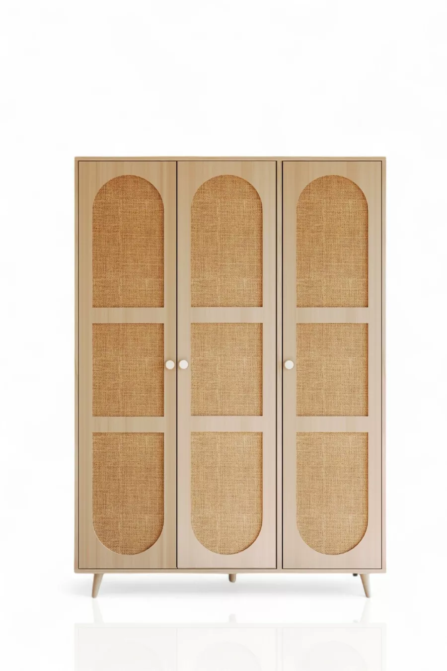 Bali Bohem Dreitüriger Kleiderschrank – Kleiderschrank mit MDF-Türen und Jutestoff | Eichenfarbe –