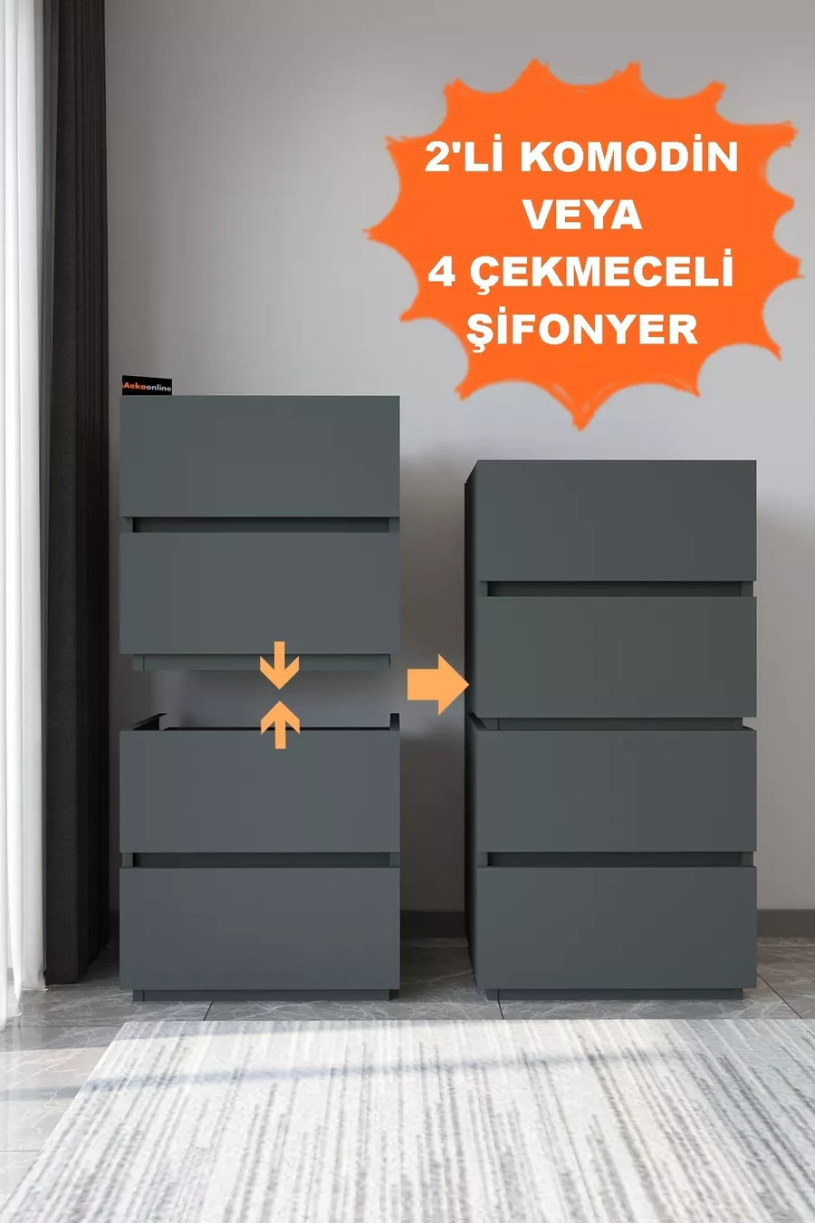 Commode Galata 4 tiroirs en similicuir anthracite pour chambre à coucher ou chambre de bébé