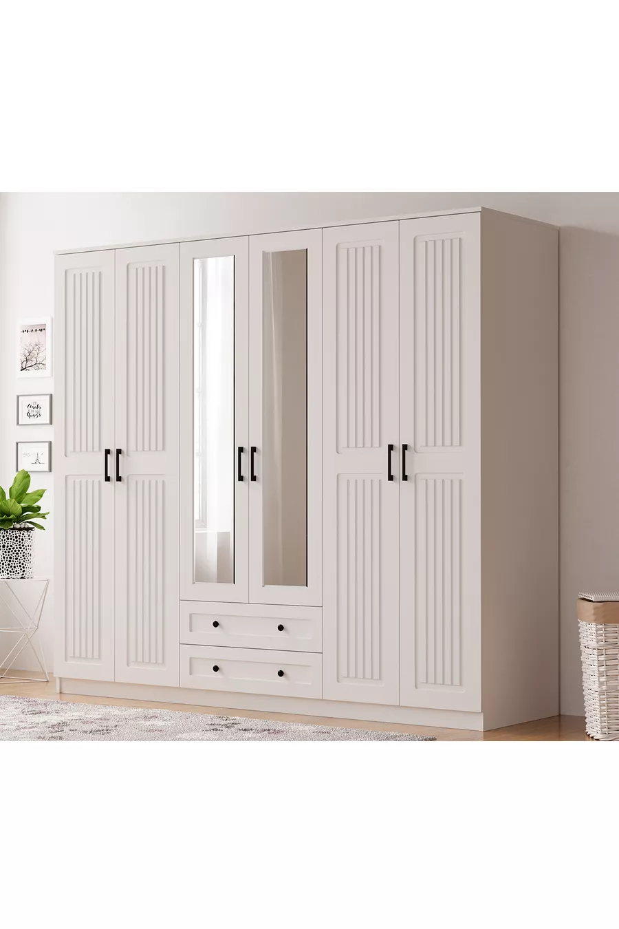 Armoire Estelya Country 6 portes 2 tiroirs