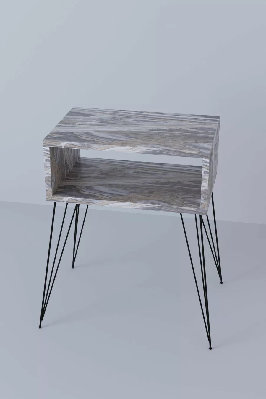 Table de chevet Elite en métal avec pieds - Marbre blanc