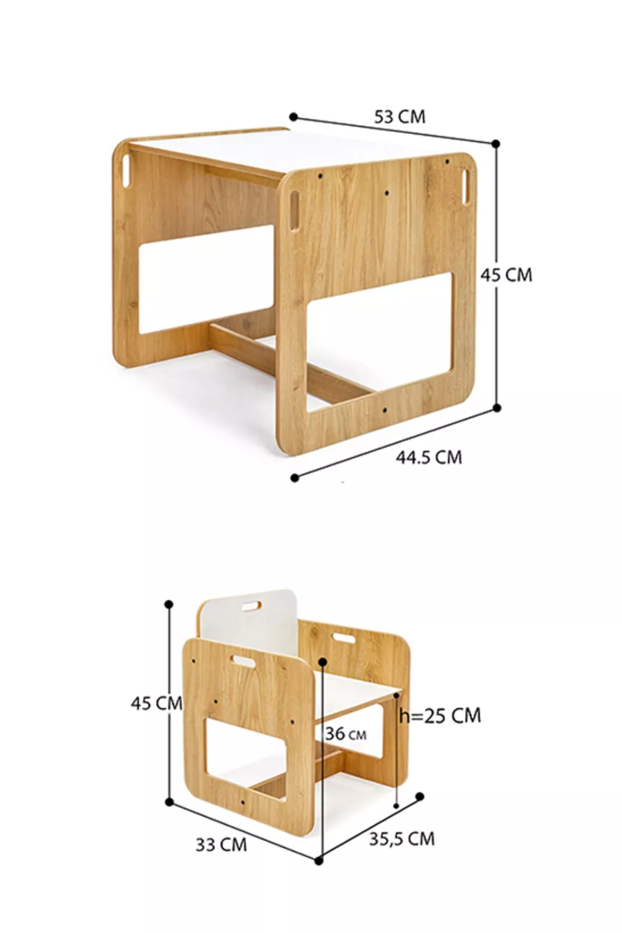 Set di Tavolo e Sedia in Legno Montessori per Attività e Gioco per Bambini 2-4 Anni (1 Tavolo + 1 Sedia)