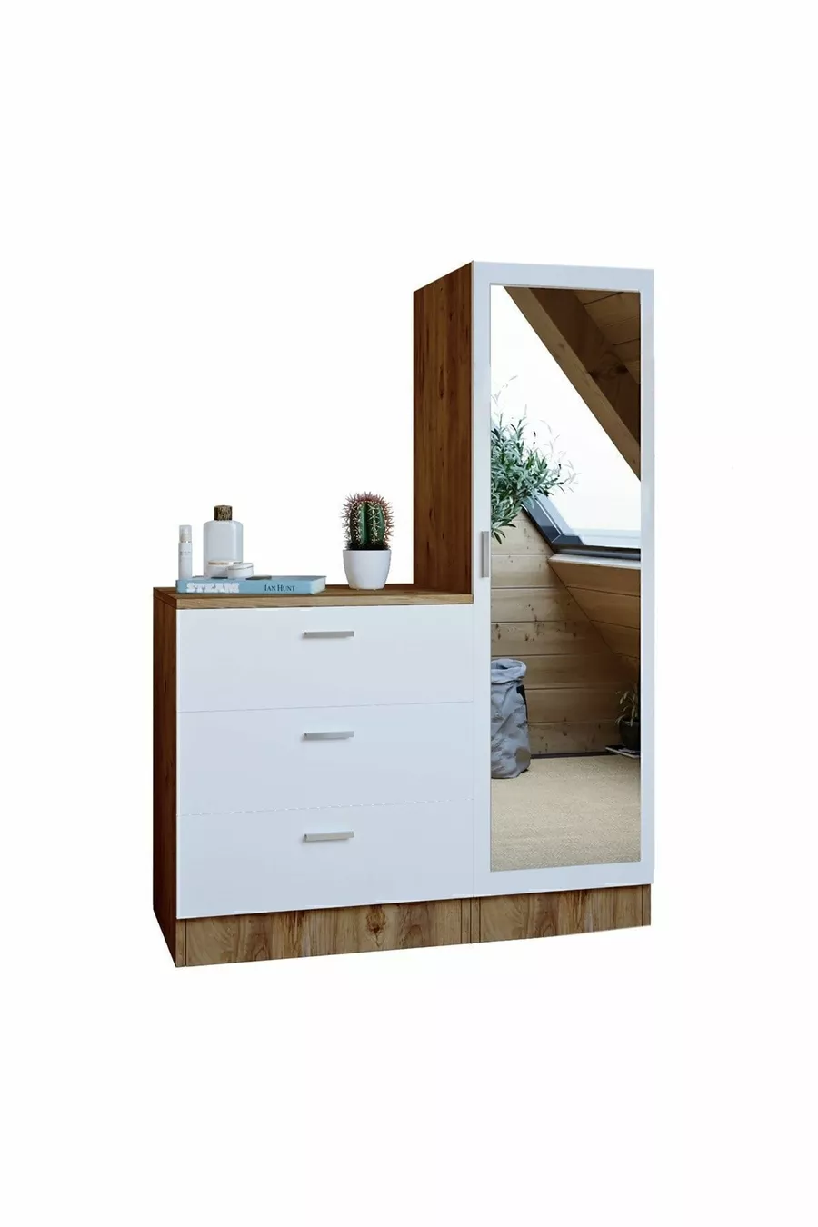 Commode miroir Nancy Armoire Pin-Blanc