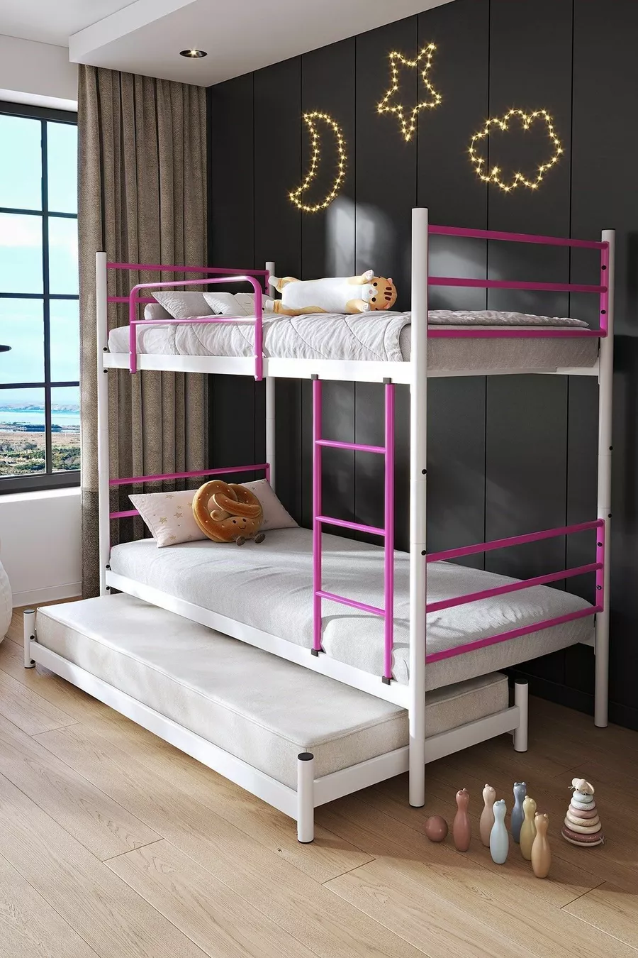 Lit superposé Trend Yavrulu compatible avec lit 3 personnes, métal rose foncé