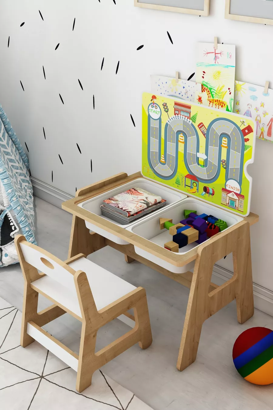 Набор детской мебели Montessori: деревянный стол и стулья для активностей