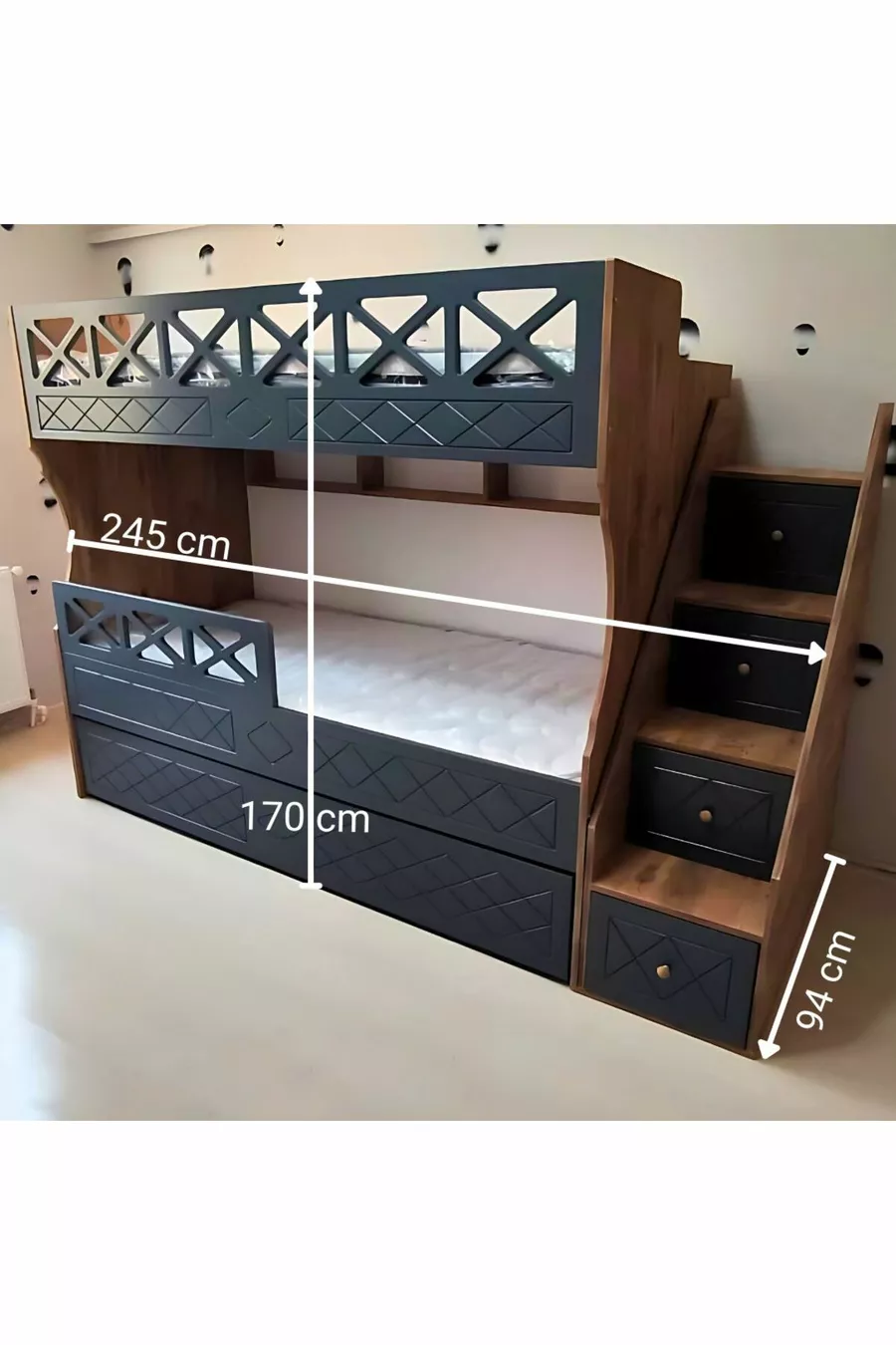 Lit superposé pour enfants modèle Atlantique Anthracite