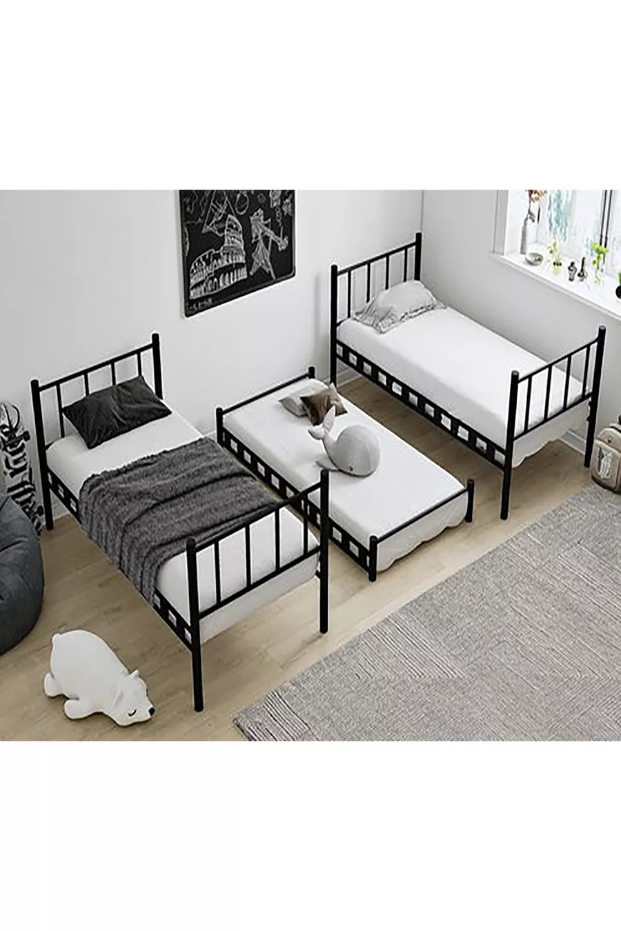 CHAMBRE D'ENFANT JEUNE AVEC LIT SUPERPOSÉ ET LIT EN MÉTAL ZAMBAK - x CM