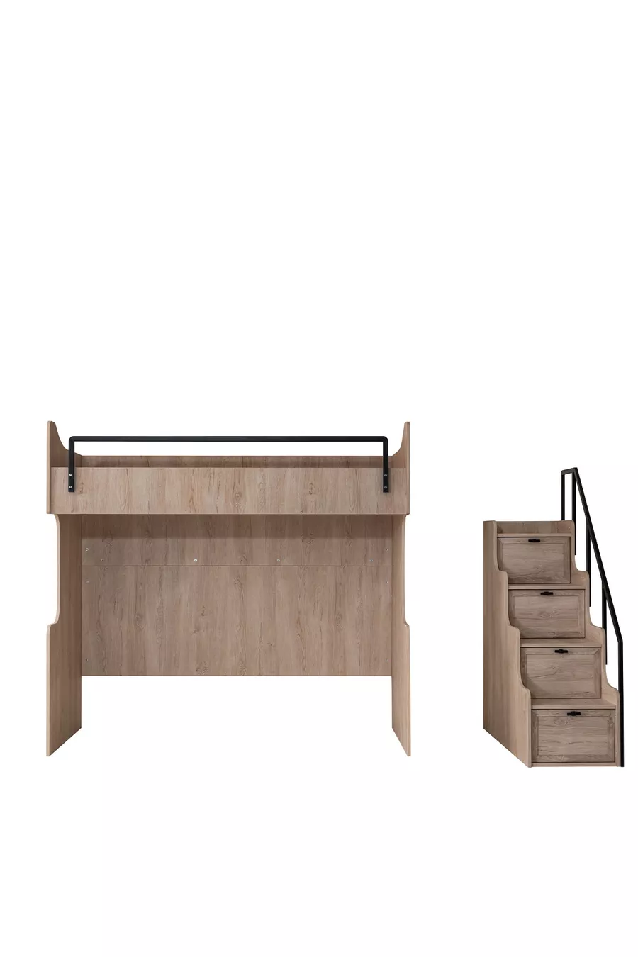 Lits superposés, Ensemble de chambre pour jeunes Polo avec bureau, lit superposé en noyer, armoire à 3 portes, 2 matelas Comfort
