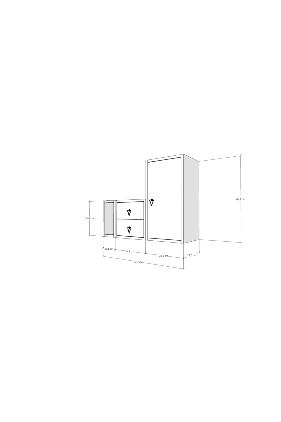 Commode modulaire étroite pour niche avec double tiroir, bloc d'armoire longue à portes, blanche