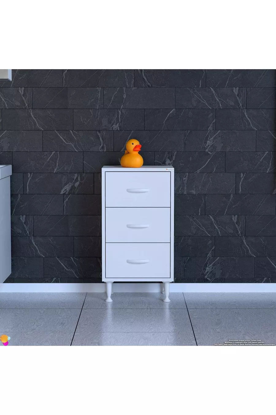 Commode étroite à 3 tiroirs pour chambre à coucher