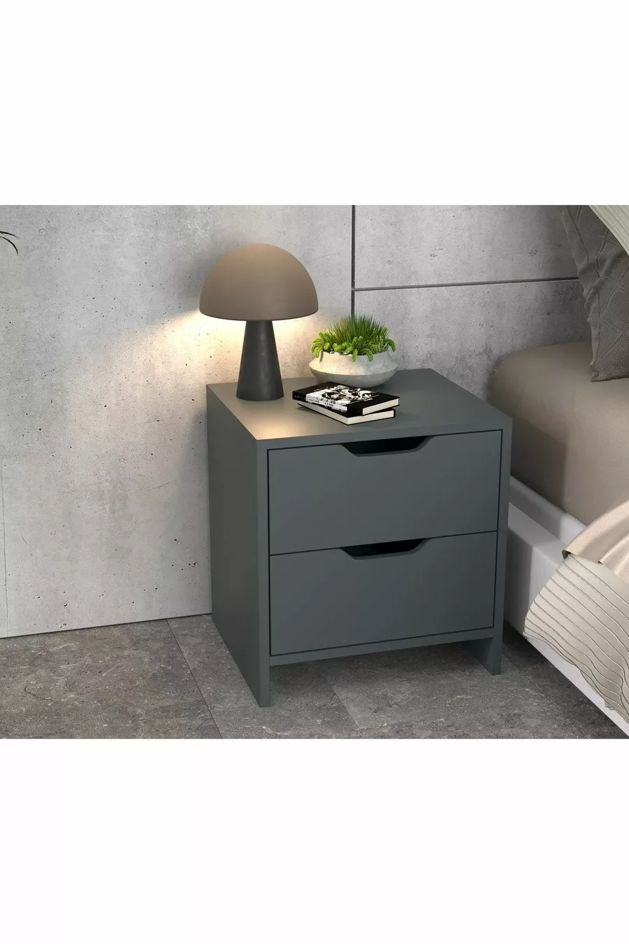 Efes 2-Drawer Anthracite Nightstand