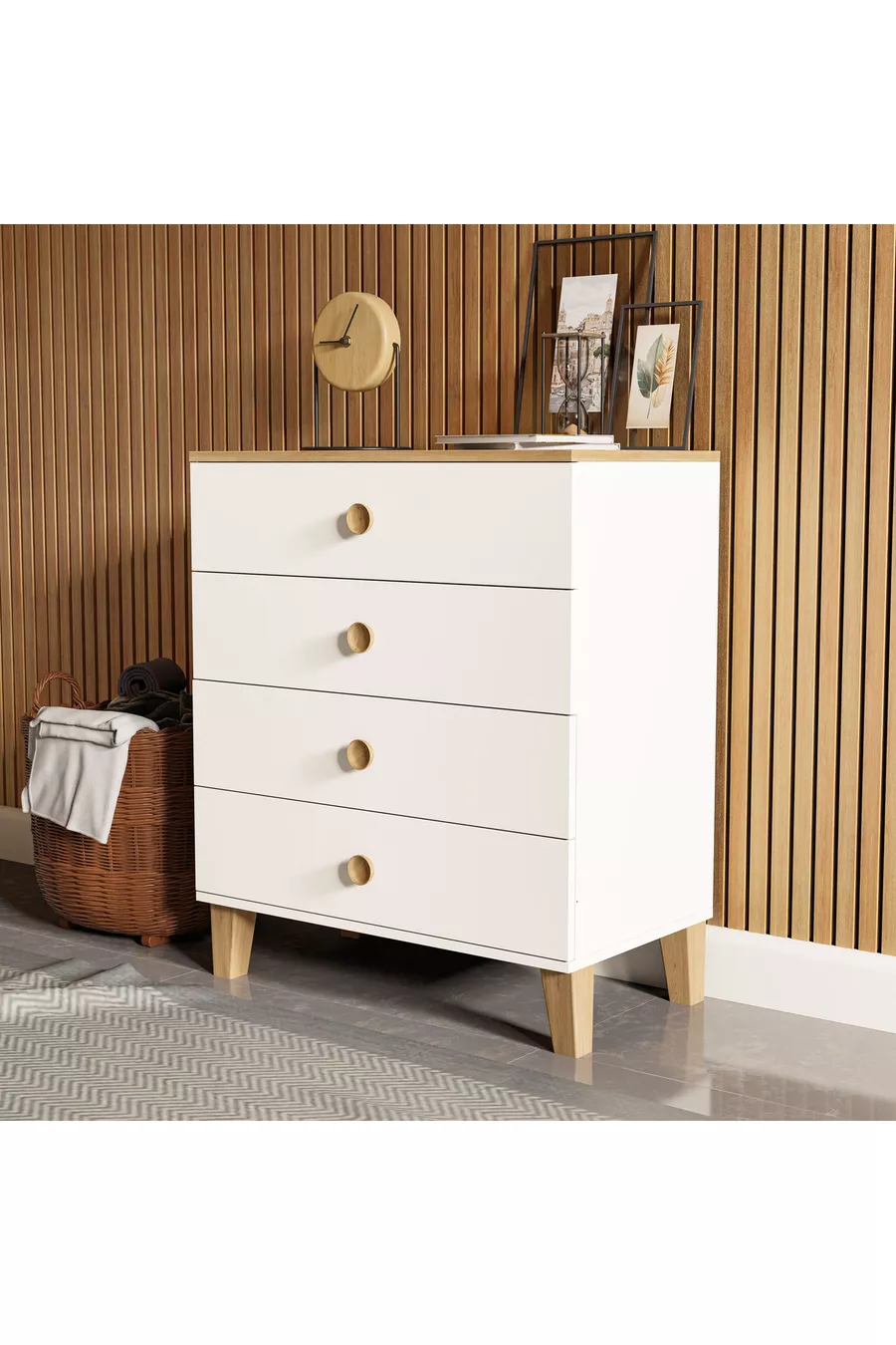 Vento 4-ladenkast met mand - Wit