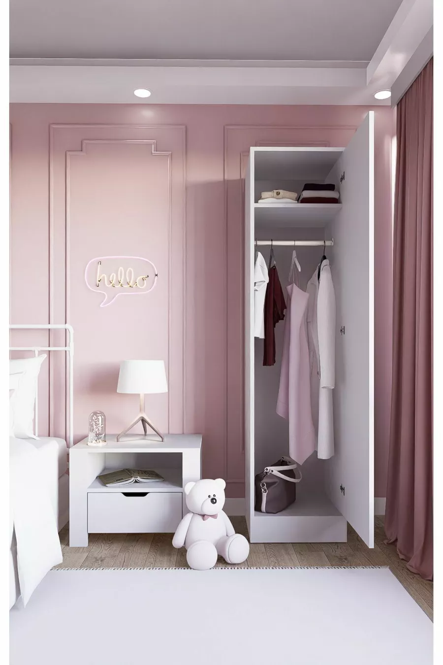 Daisy  Cm White Single-Door Wardrobe - Closet