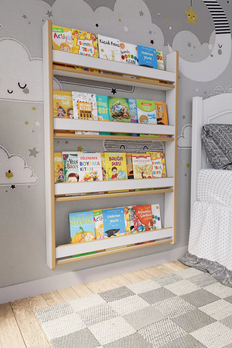 Bibliothèque pour enfants Montessori à 4 étagères * Cm Blanc