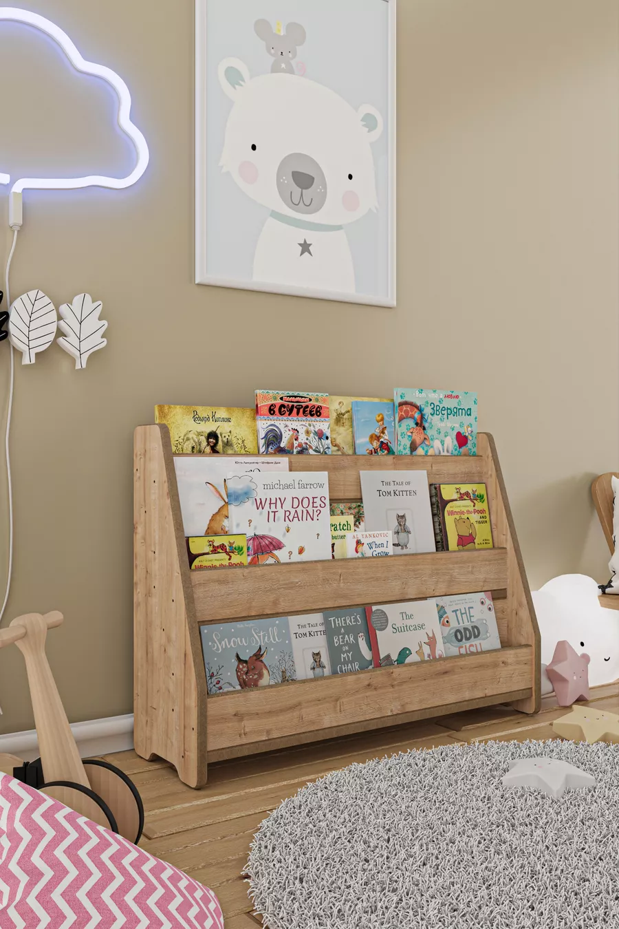 Montessori Mdf Çocuk Kitaplığı - Safir Meşe