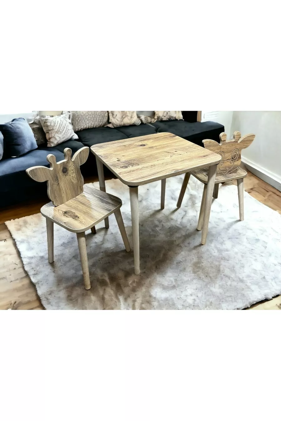 Set Tavolo e Sedie per Bambini Giraffa di Pino Tavolo Attività Tavolo da Studio 1 Tavolo 2 Sedie