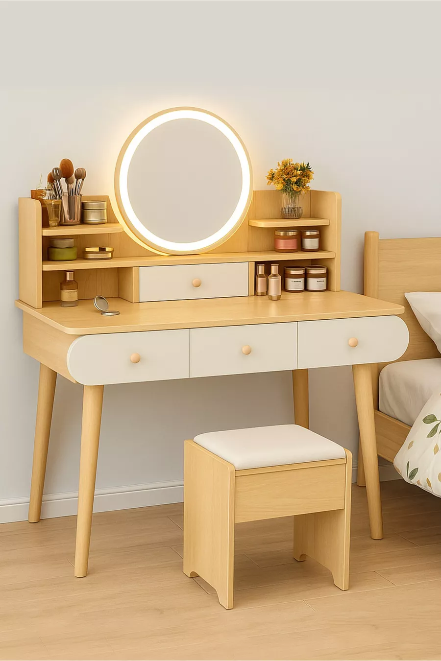 Първи клас Премиум качество % MDF Огледална маса за грим с LED осветление (K)