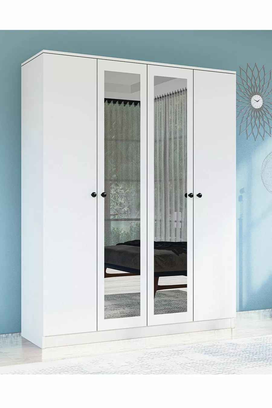 Armoire GM  Hayal 4 portes avec miroirs et poignées boutons