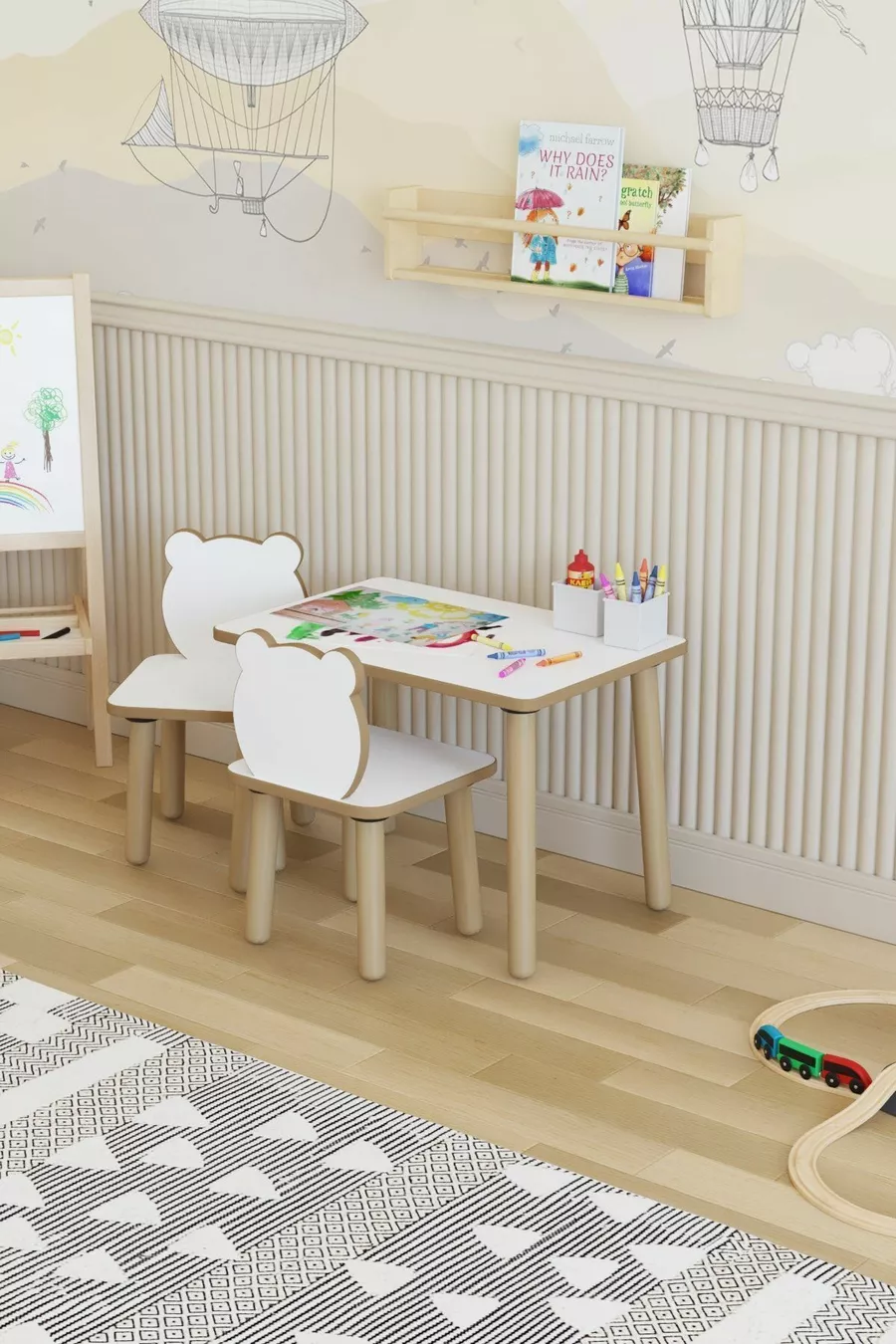 Kinder-Schreibtisch mit abwischbarer Oberfläche - Aktivitätstisch - Kinderschreibtisch-Set mit 2 Stühlen