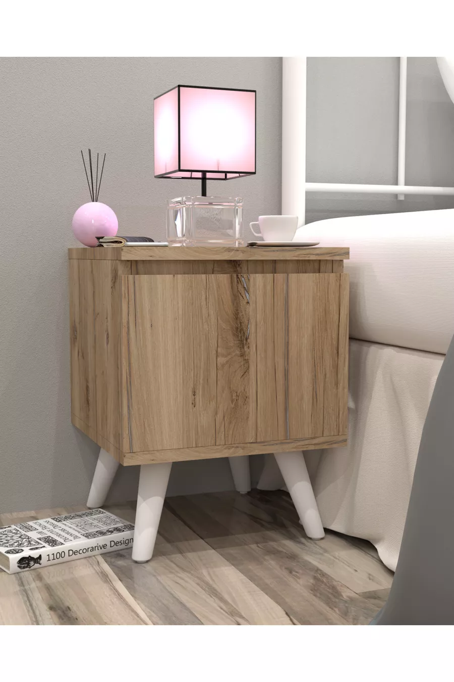 Table de chevet Gimli avec compartiment secret, MDF, assemblé, ne nécessite pas de montage