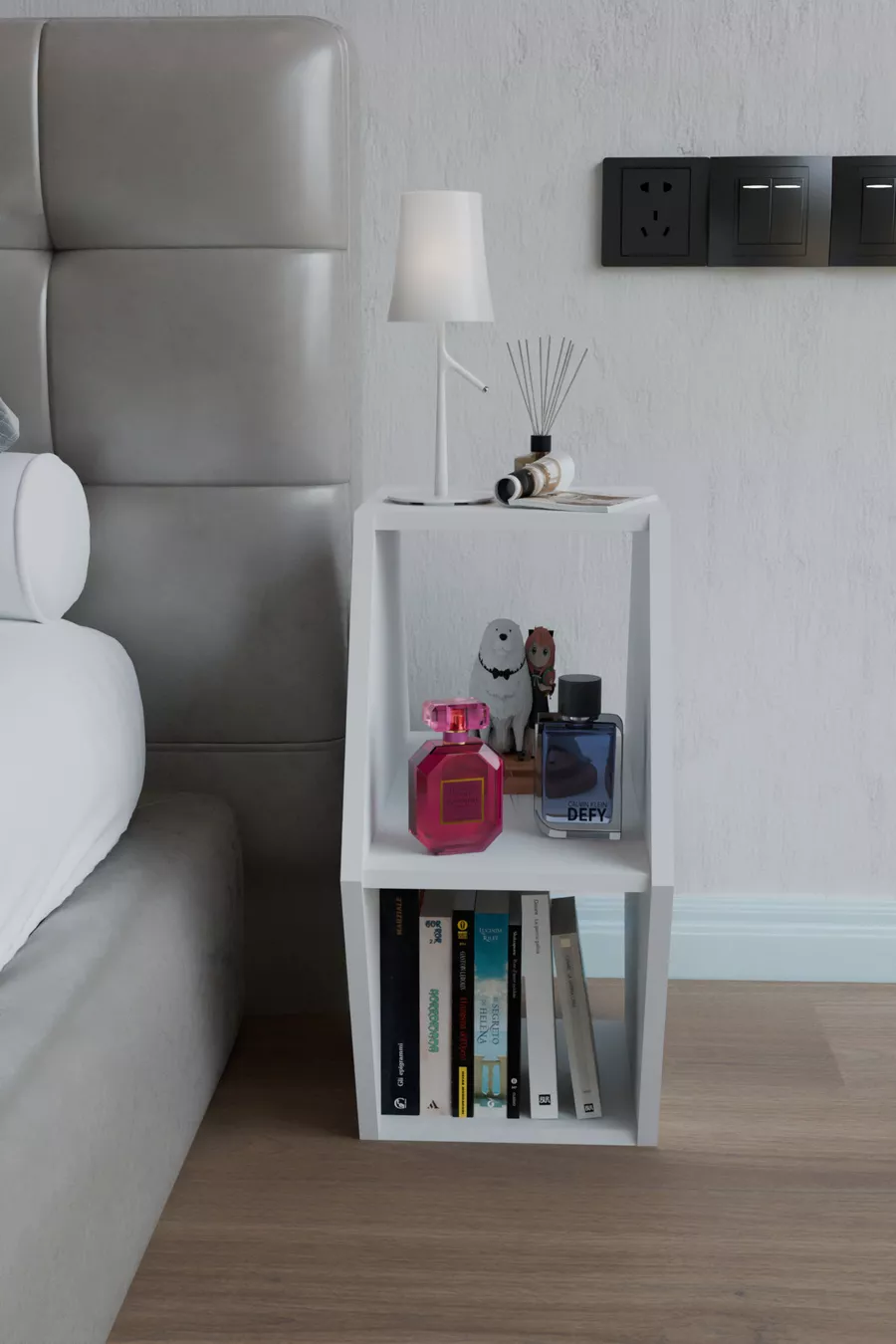 Comodino dal design esagonale, comodino moderno per camera da letto, libreria decorativa, comodino con ripiani