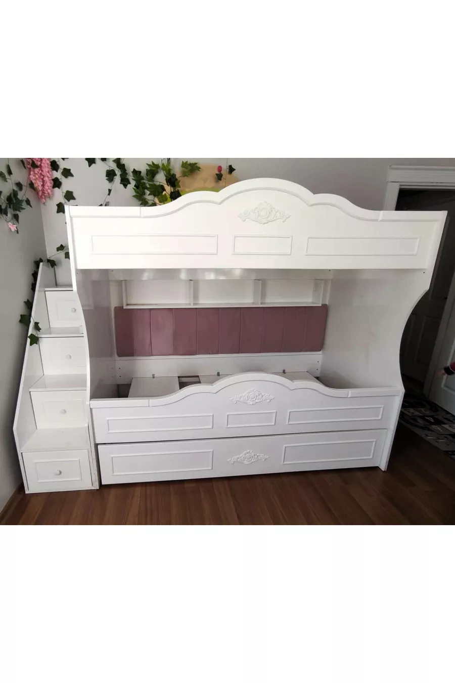 Lit superposé pour enfant en MDF (BLANC - MODÈLE À LATTES)