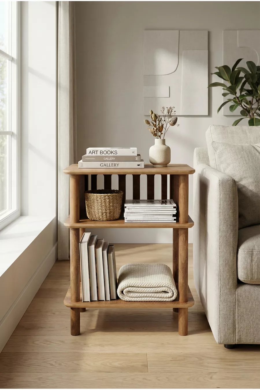 Linde Walnuss Nachttisch Minimalistisches MDF Laminat mit Holzfüßen Design; Schlafzimmer - Wohnzimmer - Büro