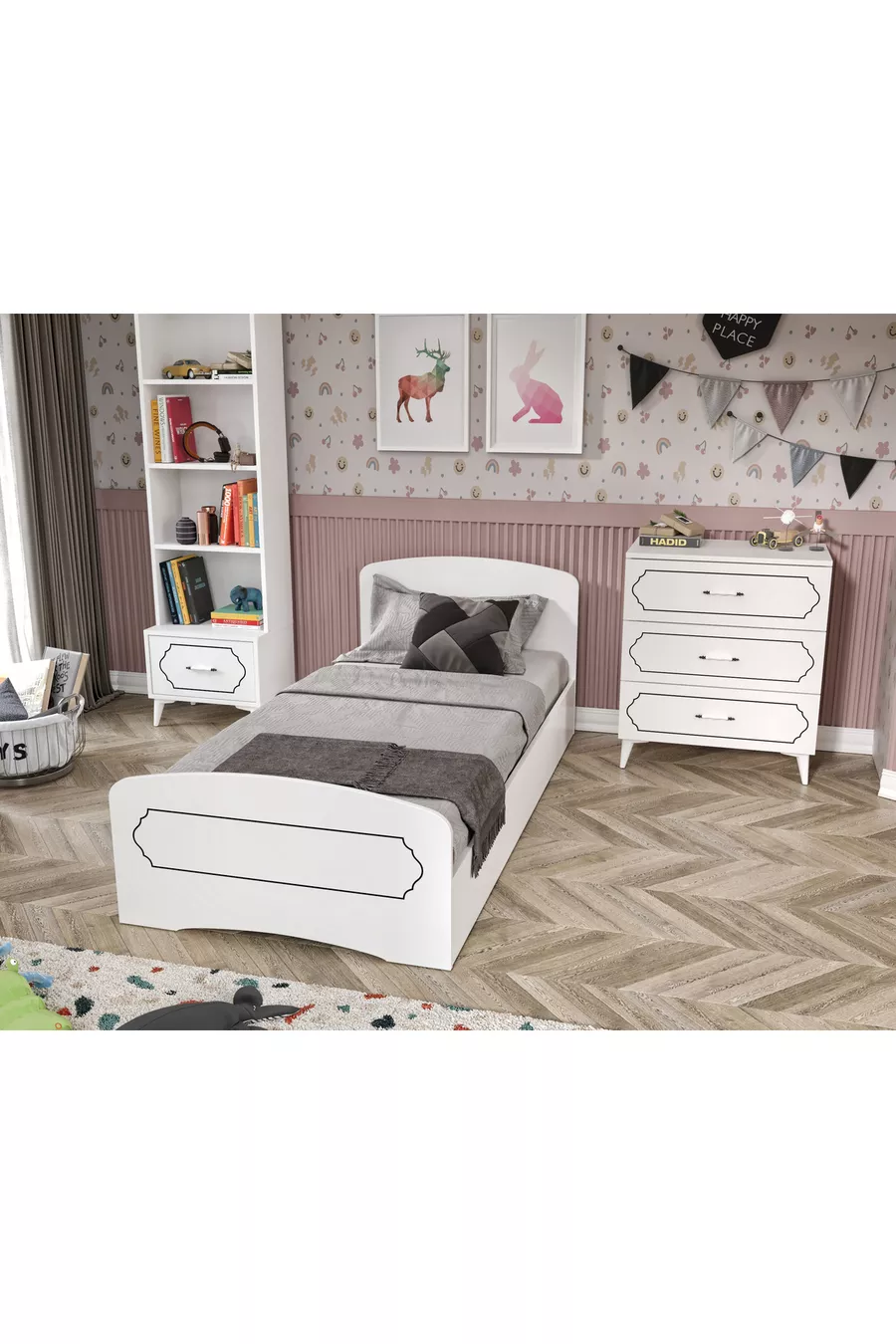 Ensemble de chambre d'adolescent moderne Hayal blanc 4 pièces en MDF de qualité supérieure