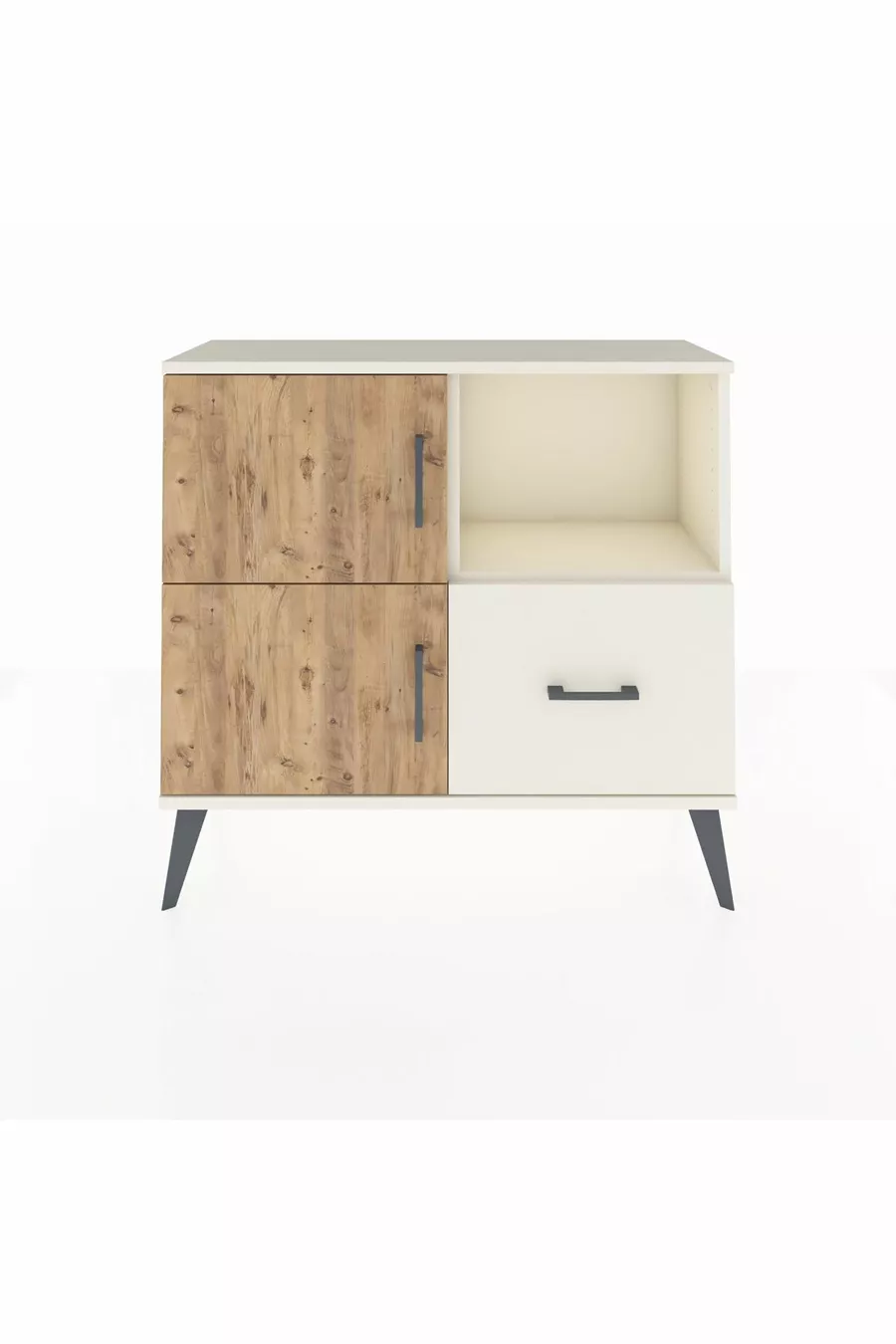 Commode Arges avec 2 étagères, 1 tiroir, 2 portes, couleur Pierre de lune/Pin