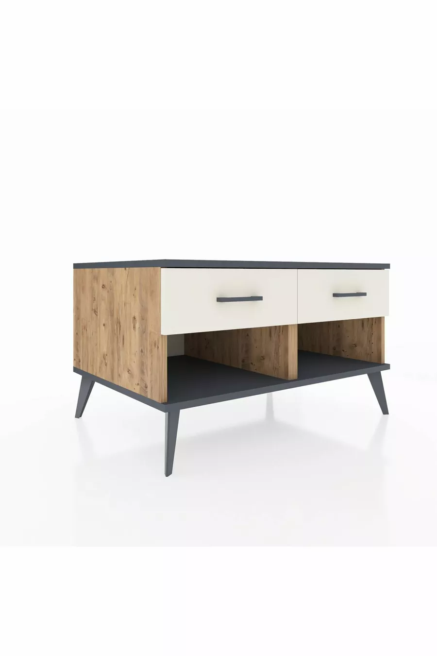 Commode Kronos 2 tiroirs Pin-Anthracite/Pierre de Lune