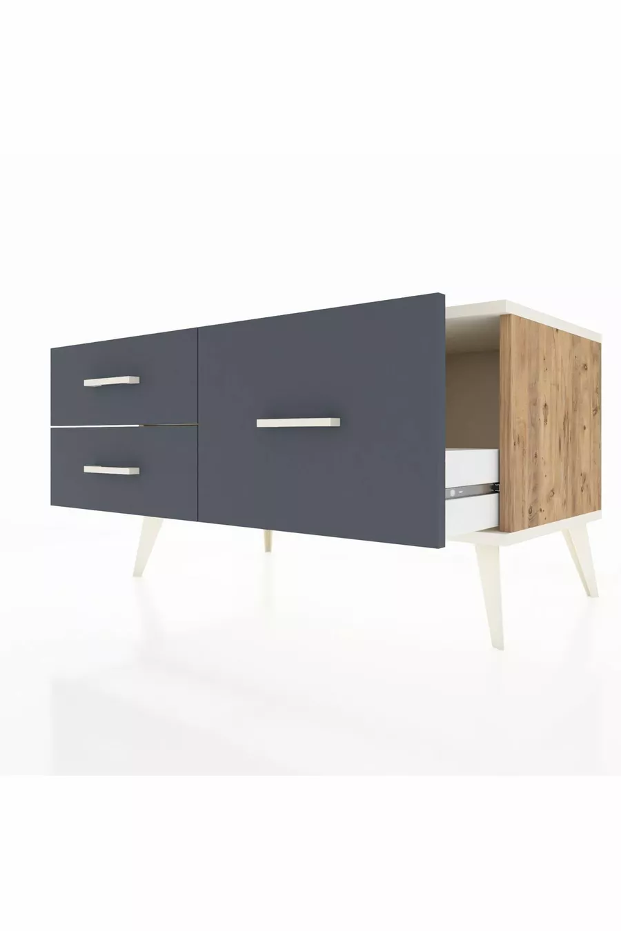 Commode Hyperion 3 étagères Pin-Pierre d'Agate/Anthracite