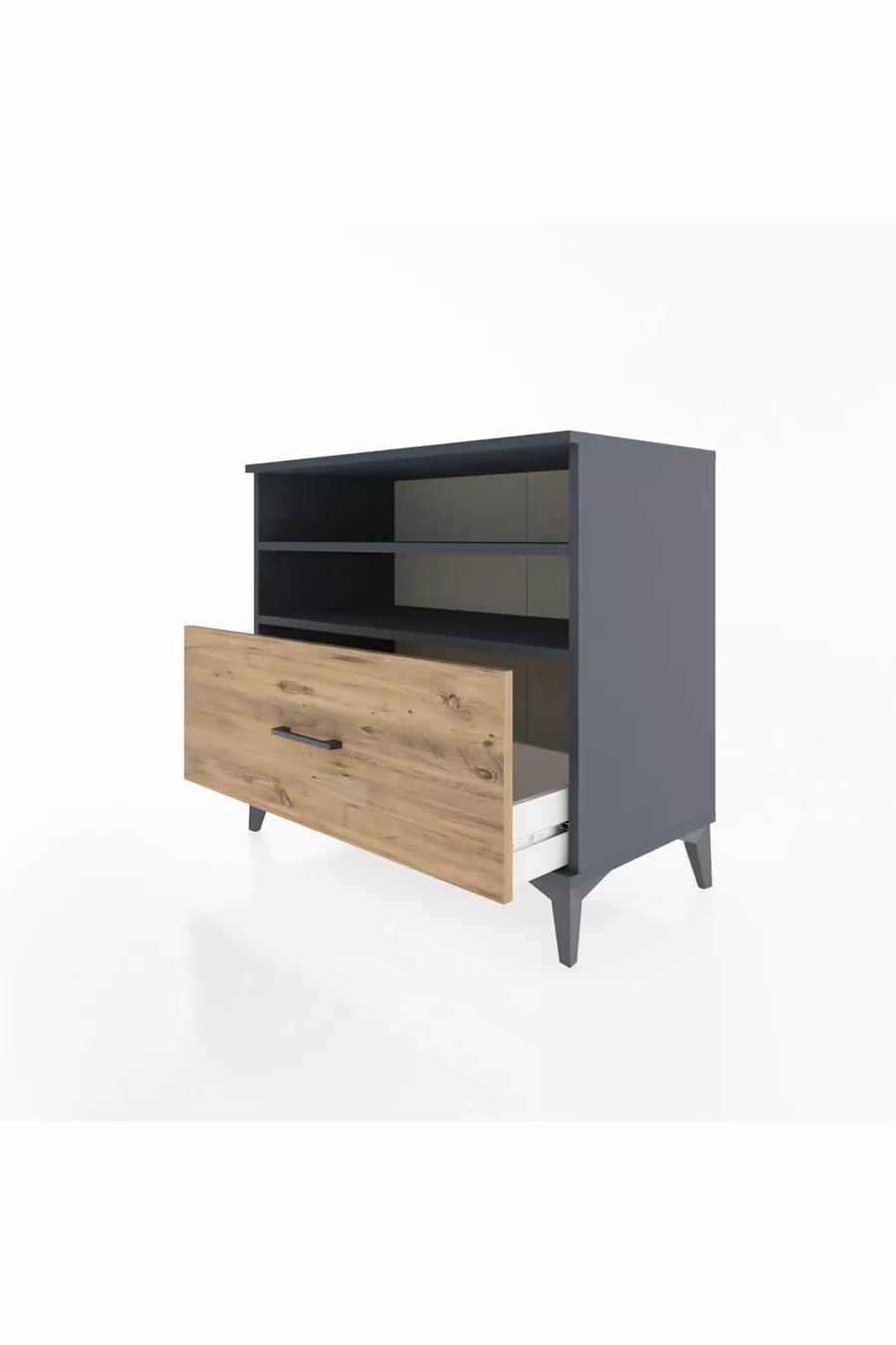 Commode Hyperion 2 étagères 1 tiroir Anthracite-Épicéa