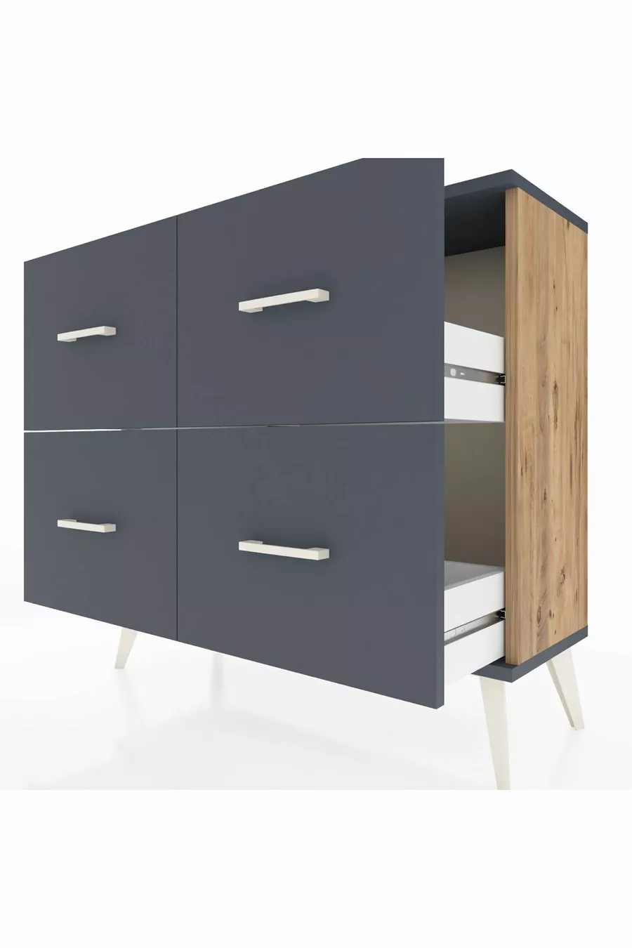 Commode Arges 4 tiroirs Pin-Anthracite