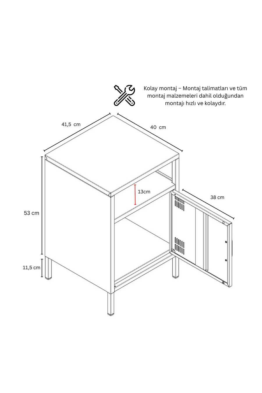 Pera Nachtkastje met Open Planken, 5 x x cm - Verkrijgbaar in 9 Kleuren