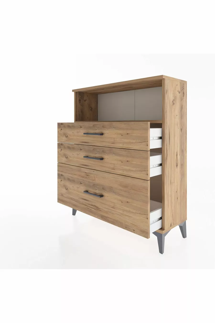 Commode Arges à un seul étagère et 3 tiroirs en pin-pin