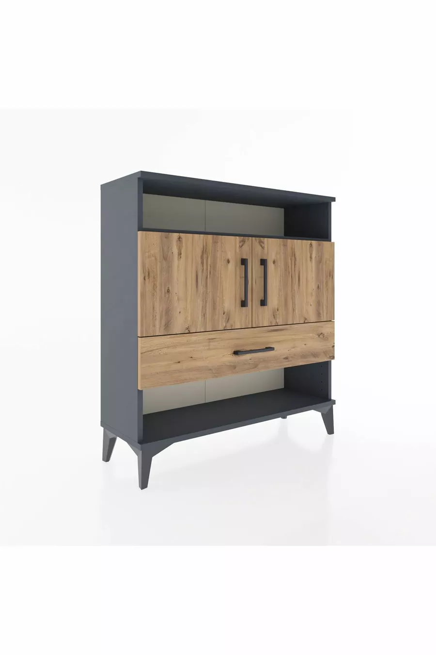 Commode Arges 3 étagères 1 tiroir 2 portes Anthracite-Épicéa