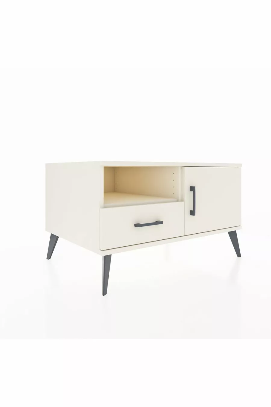Commode Kronos avec 2 étagères, 1 tiroir et 1 porte, couleur Pierre de Lune