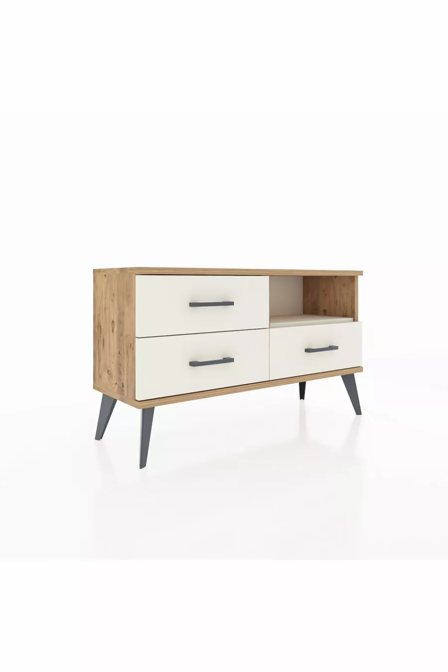 Commode Arges à un seul étagère et 3 tiroirs en pin-onyx