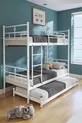 Lit superposé Koza avec tiroir, compatible pour 3 personnes, métal blanc