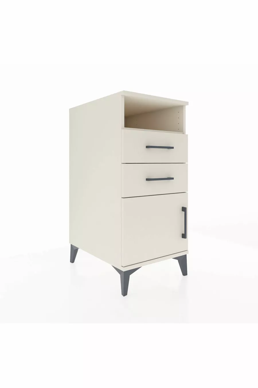 Kronos Table de chevet avec une étagère, 2 tiroirs et une porte, couleur Pierre de Lune