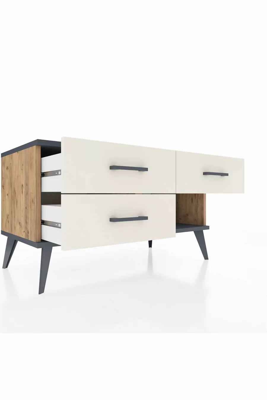 Hyperion Kommode mit 3 Schubladen Kiefer-Anthrazit/Steingrau