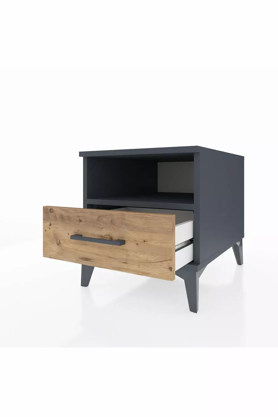 Comodino Kronos con un Ripiano e un Cassetto Antracite-Pino