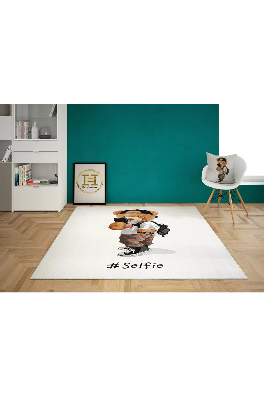 Digitale Print Teddy Kinderkamer Set (gordijn, beddengoed en kussen, tapijt)