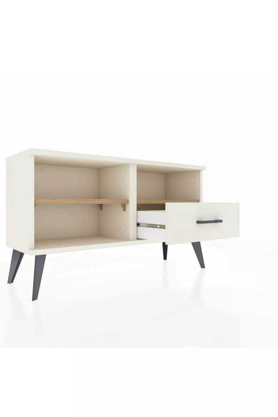Commode Arges à 2 étagères et 1 tiroir, Pierre de lune-Pin/Pierre de lune