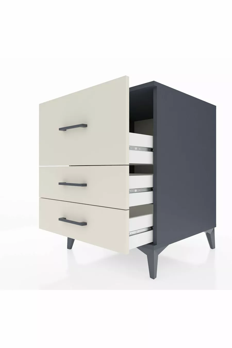 Table de chevet Kronos à 3 tiroirs Anthracite-Pierre de lune