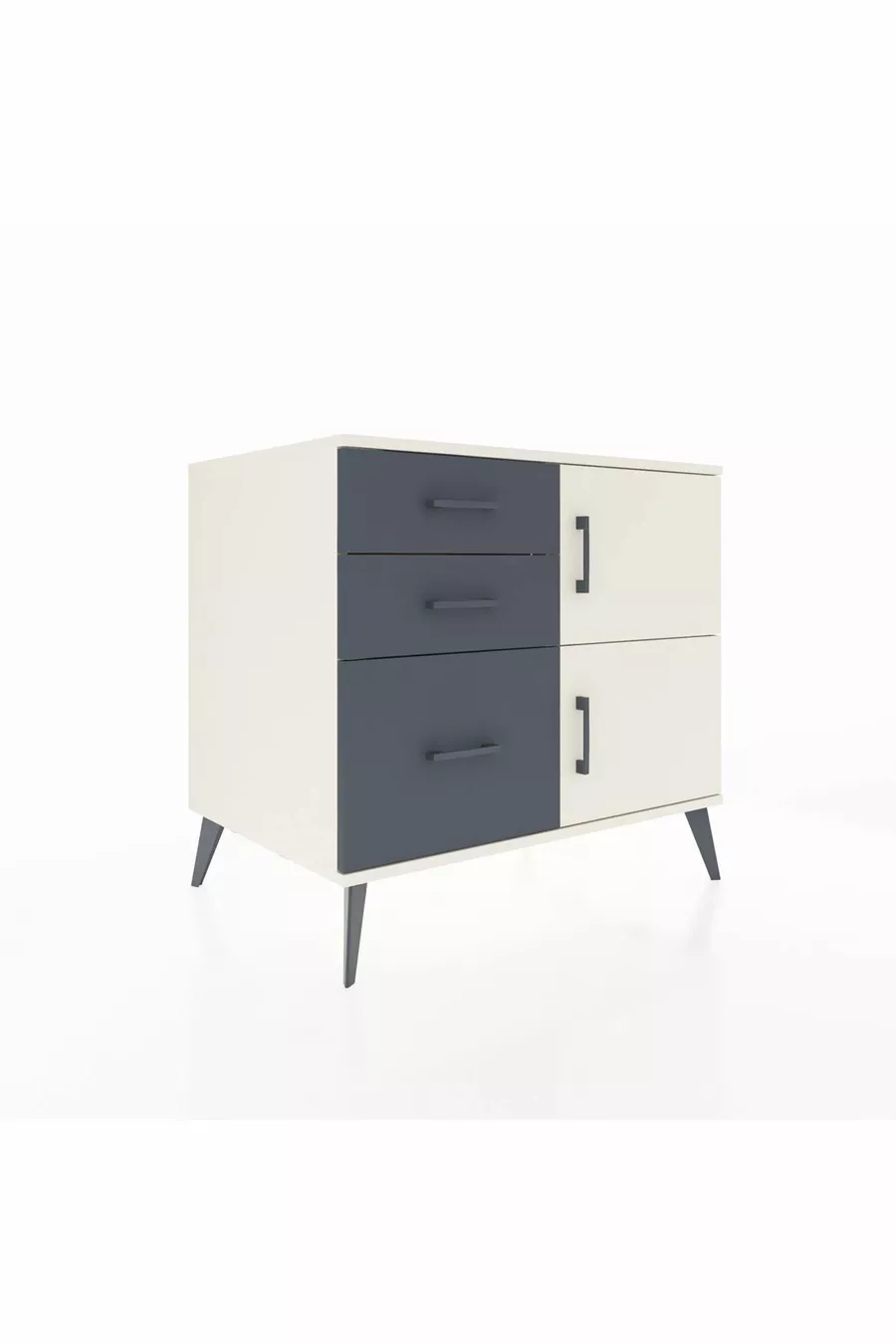 Commode Kronos à un seul étagère, 3 tiroirs, 2 portes, Albâtre/Anthracite