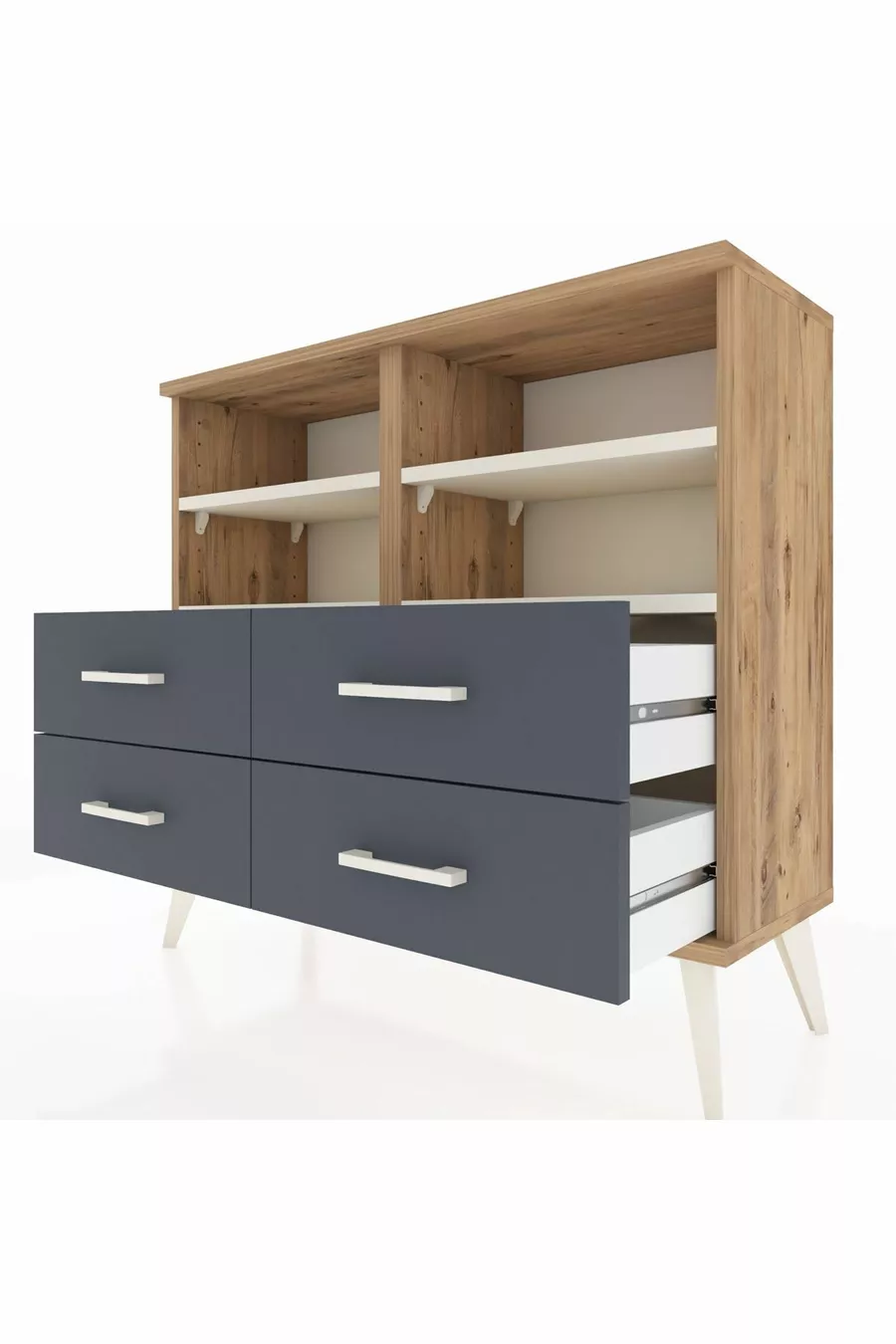 Arges Kommode mit 4 Regalen und 4 Schubladen Kiefer-Marmor/Anthrazit